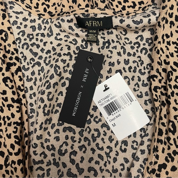 AFRM x Nordstrom Two-Tone Animal Print Long Sleeve Crop Front Tie Blouse - Picture 7 of 9